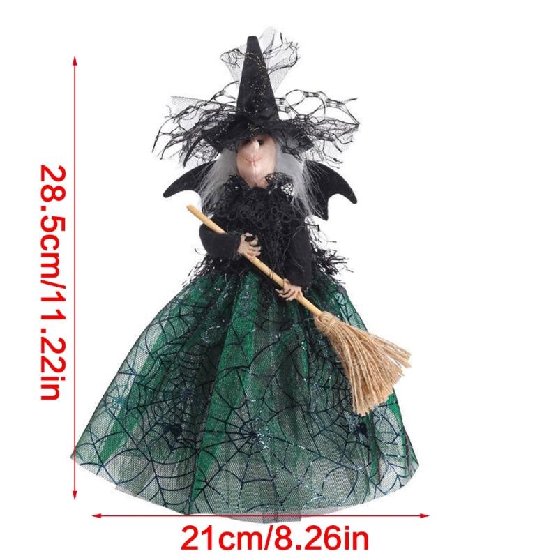 Halloween Witch Doll Desktop Decorations Witch Tree Toppers for Holiday Party Home Decor Witches with Spiders Web Dress