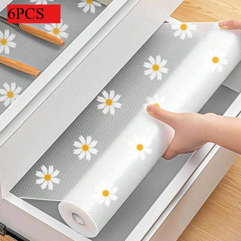 

6-Pack Kitchen Cabinet Shelf Liners EVA Waterproof Refrigerator Mat Cabinet Mats Simple Placemats Non-Adhesive Drawer Liners 45x30cm