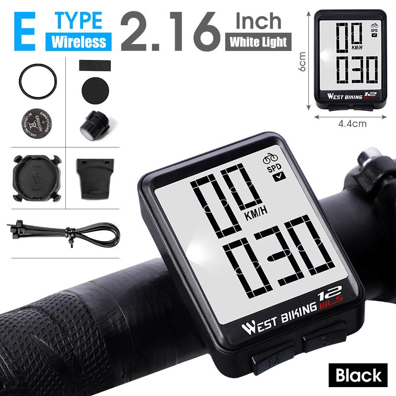 WEST BIKING Wireless Road Bike Computer Large Screen Bicycle Speedometer White Backlight Waterproof Odometer Cycling Stopwatch