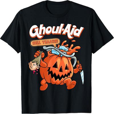 T-shirt Graphique Cartoon Drôle Homme Ghoul-Aid Hell Yeah Citrouille Monstre Halloween Saison Effrayante Manches Courtes Coton Hauts