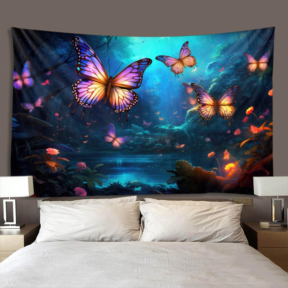 Magic Butterfly Wonderland Tapestry, Mysterious Forest Wall Hanging Cloth Bedroom Living Room Dormitory Home Decoration