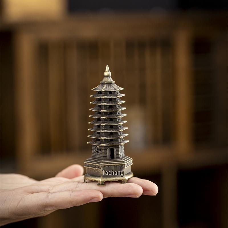 Wenchang Tower Alloy Incense Burner - Small Non-Stick Auspicious Clouds Design for Agarwood & Sandalwood