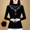 2024 Autumn/Winter Fleece-Lined Slimming Plus Size Long Sleeve Semi-High Neck Blouse