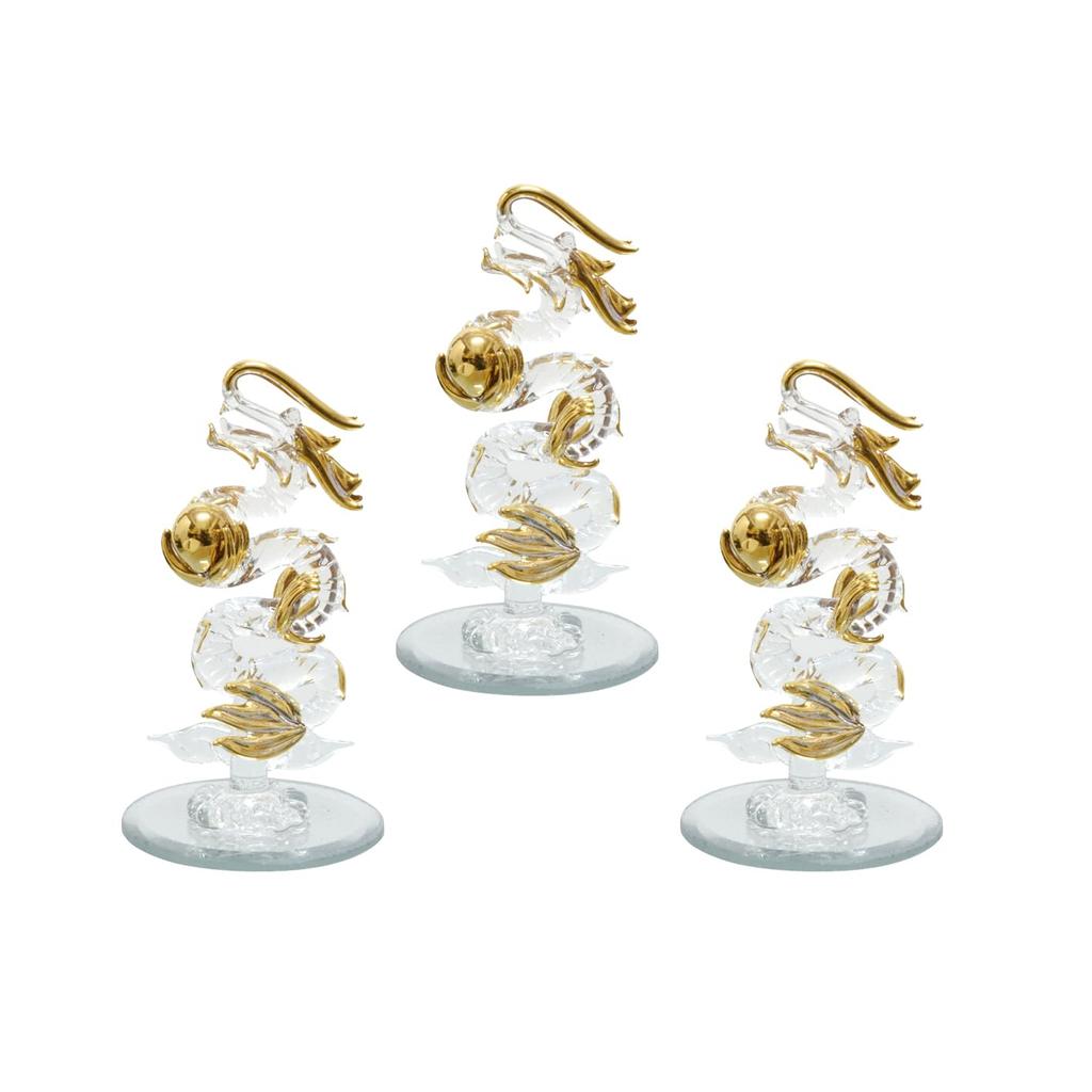 Four Cart Handmade Glass Feng Shui Good Luck Dragon (Rising Dragon) SS, 8.5cm Long x 3 Pieces