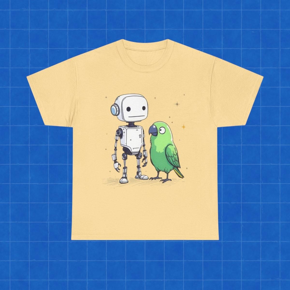 Robot and Parrot Graphic Tee | Futuristic Sci-Fi Nature Unisex Shirt S