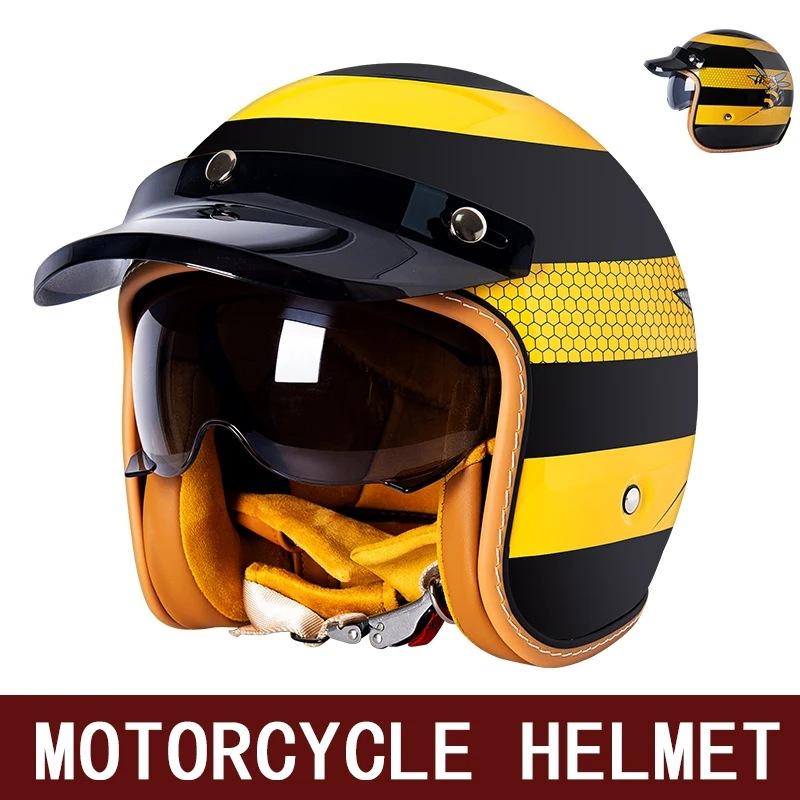

Men S And Women S Electric Car Half Helmet Retro Locomotive Helmet 3/4 Helmet Motorcycle Helmet Built-In Goggles Riding Helmet M
