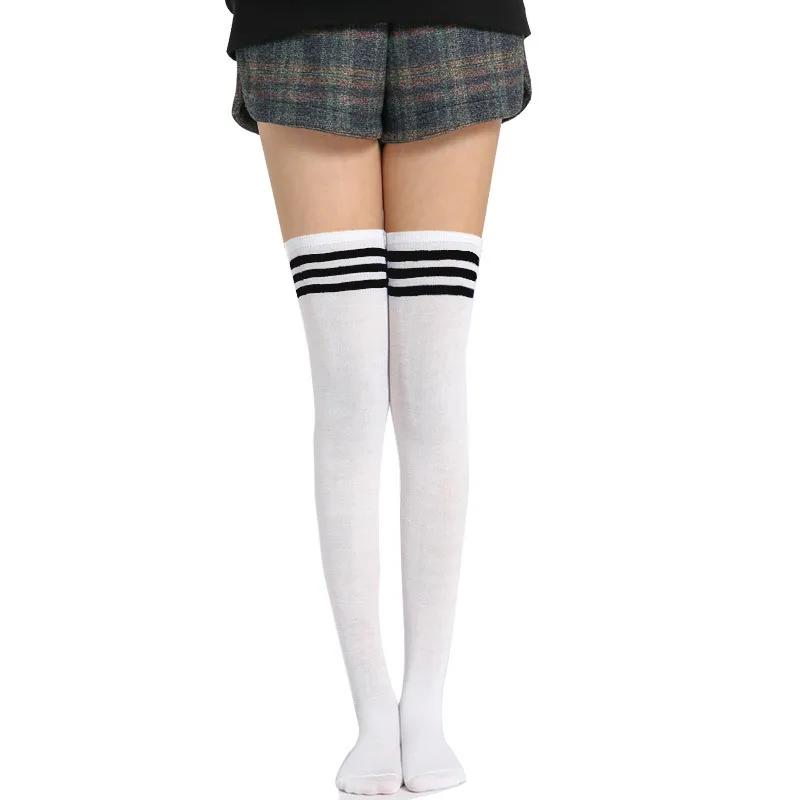 Gothic Lolita Black White Striped Over Knee  Thigh Highs Long Socks Lovely Japanese Girls Cosplay Stockings for Women