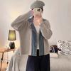 Denim Splicing Design Sense Knitted Cardigan Autumn and Winter New Loose Sweater Jacket Women