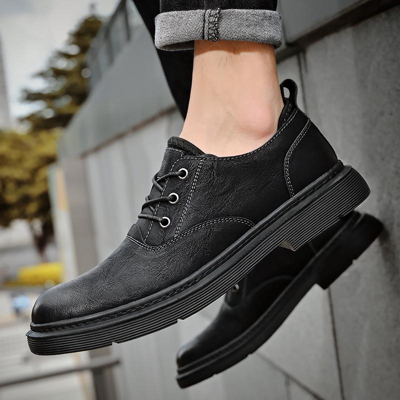 Męskie buty biznesowe w stylu retro na co dzień skórzane buty na platformie ze skóry bydlęcej buty z dużą główką męskie buty w stylu brytyjskim niskie buty robocze męskie