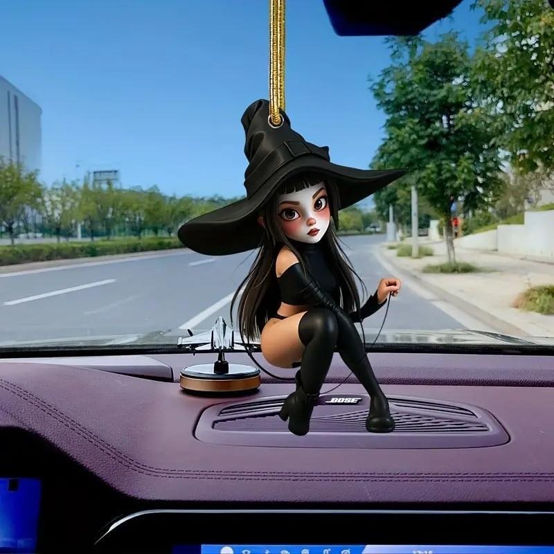 Decoration Car Witch Acrylic Halloween Pendant Cartoon Motif Interior Vehicle