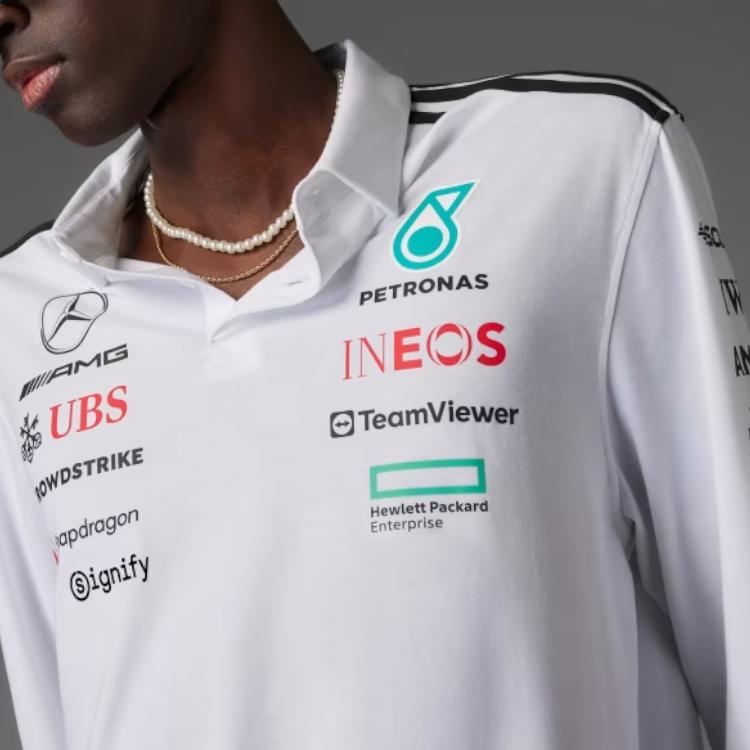 Adidas X Mercedes-Amg Petronas F1 Team Ss25 Fashionable Versatile Simple Striped Soft Long Sleeve Polo Shirt Men Polo Shirts White Black JX0757