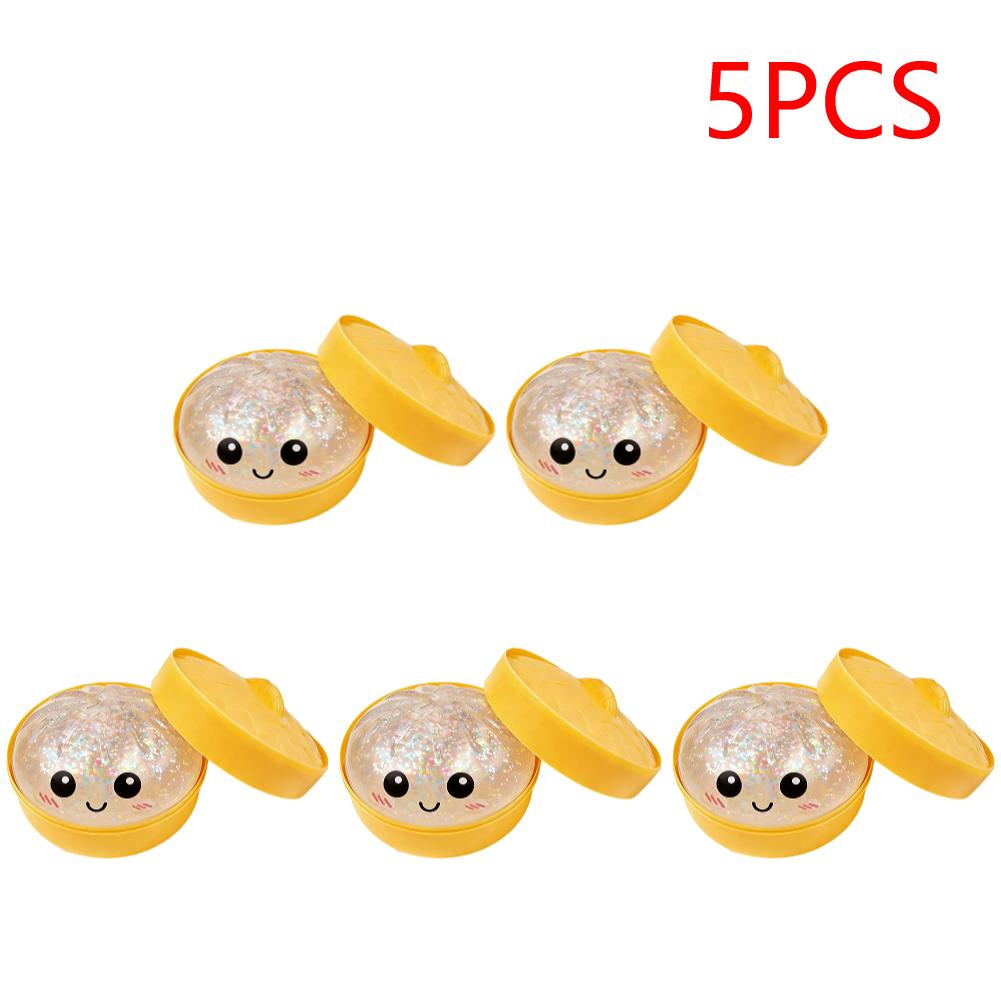Glitter Bun with Food Steamer Stretchy Desk Toys Squeeze Dough Ball Soft Dumpling Bun Simulation Fidget Toy for Kids Adults