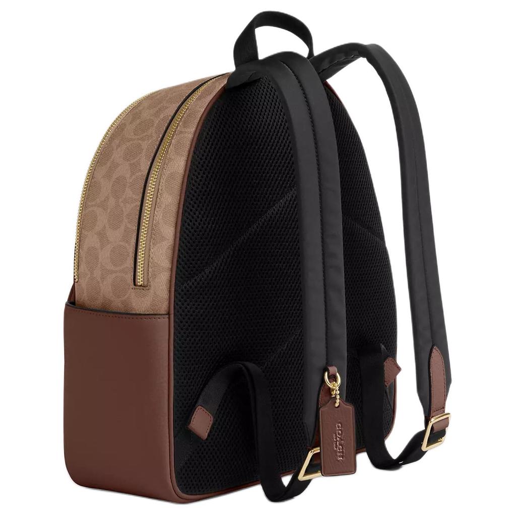 Coach Court 27 Doppel-C-Monogramm Reißverschluss Leder Rucksack Großer Damenrucksack Braun Gelb CZ176-IMXHE