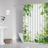 Green Botanical Shower Curtain - Spring Leaf Pattern, Polyester, Hooks Included, Artistic Nature Design For Modern Bathrooms
