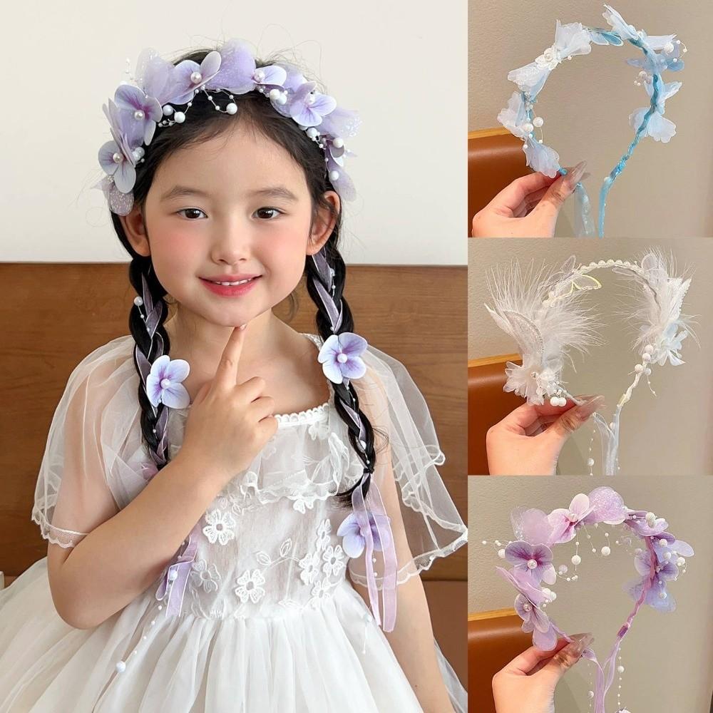 Handcrafted Embroidery Princess Flower Crown Kids Floral Hair Hoop Flower Girl Accessory