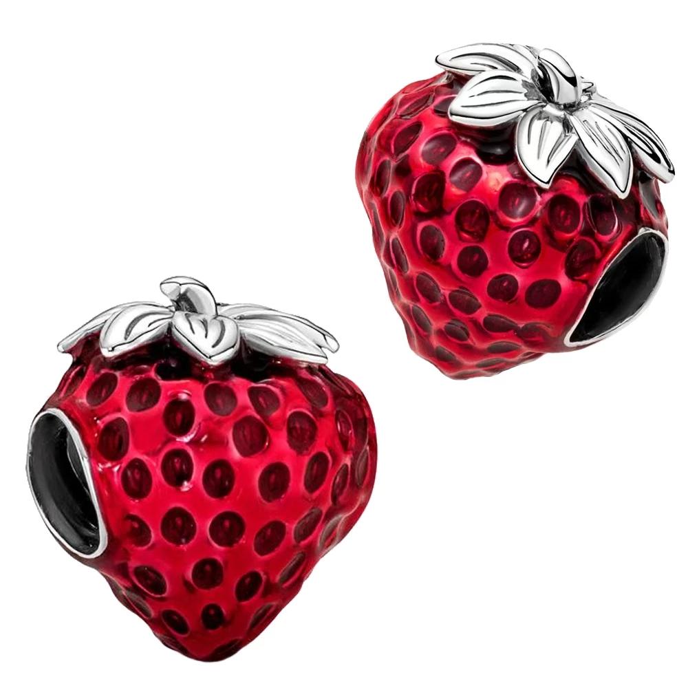 Copper Strawberry Cherry Apple Fruit Dessert Series Diy Charm Beads Fit For Original Bracelets Women'S Boutique Jewelry