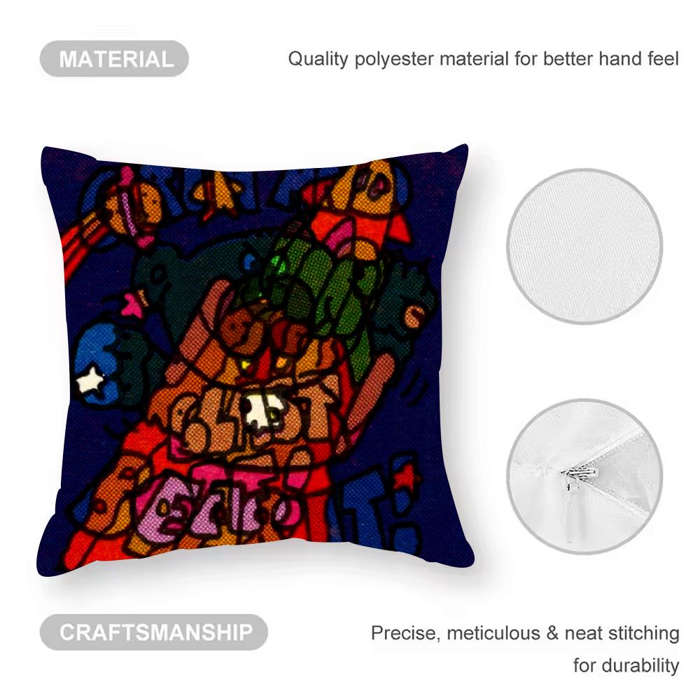 Cute StampIllustration Cushion Cover Anti-dustmite Pillowcase Invisible Zipper Silky Short Plush Sofa Cushion Cover