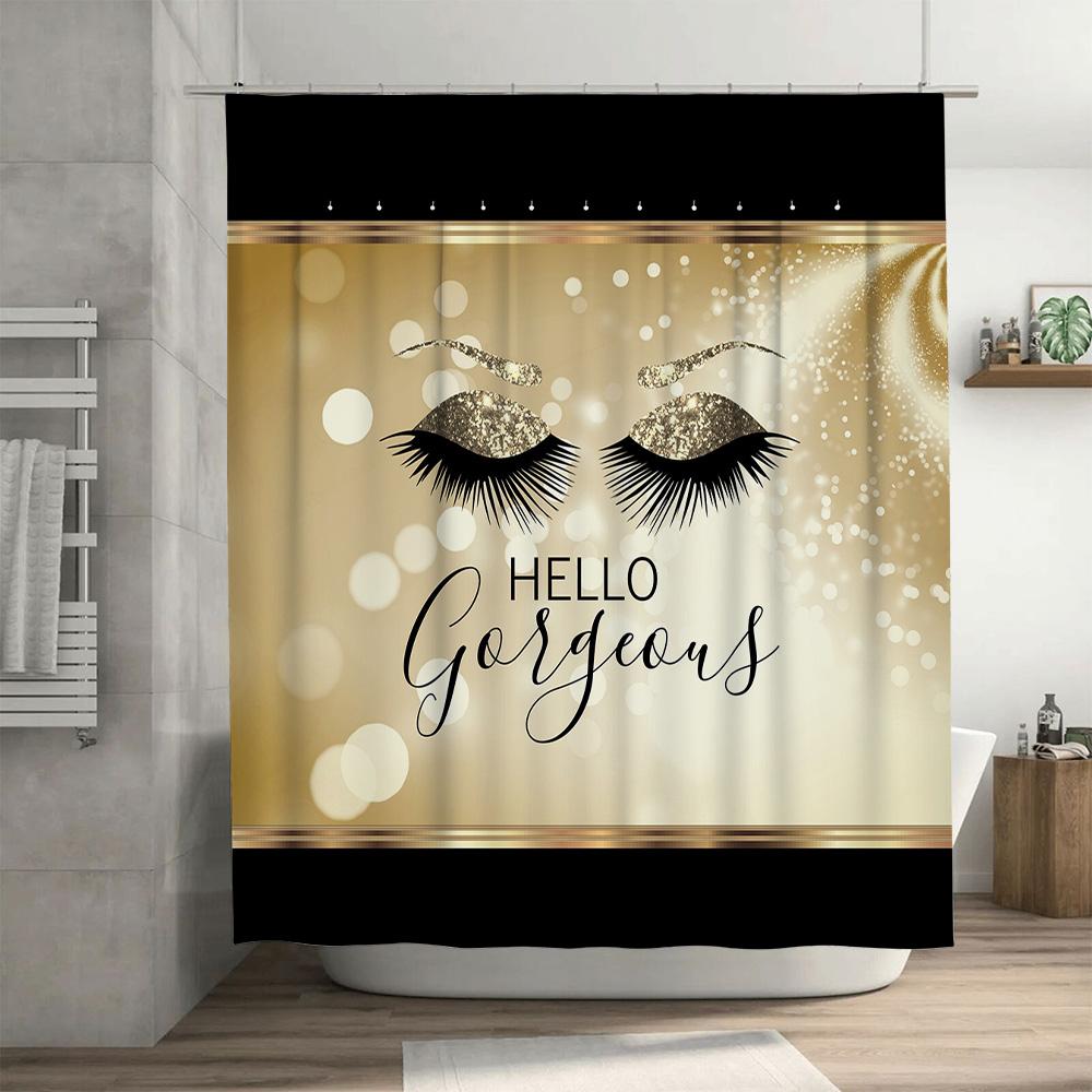 Vogue Eyes Lashes Decorative Shower Curtain For Bathroom Home Decor Waterproof Printed Black Gold White