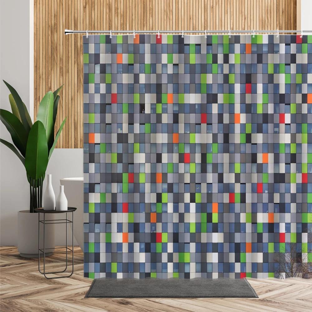 3D Color Stereoscopic Geometric Shower Curtain Abstract Art Bathroom Decoration Waterproof Polyester Bathtub Screen With Hooks