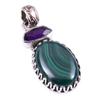 Natural Malachite,African Amethyst Gemstone 925 Solid Silver Pendant 1.50'' H9p50
