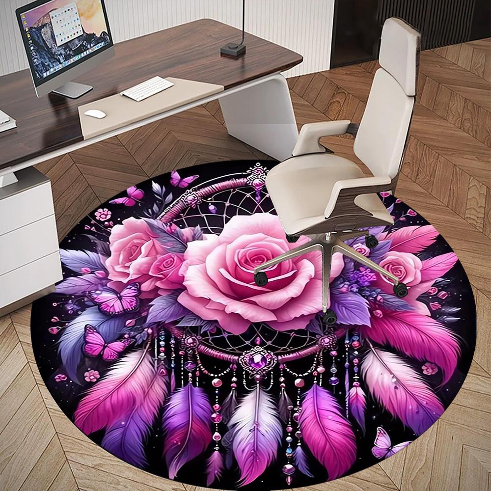 1pc Dreamcatcher, Roses Round Chair Mat Area Rug - Non-Slip, Floor Mat for Office, Bedroom, Ideal Home Decor Christmas Gift P0811483