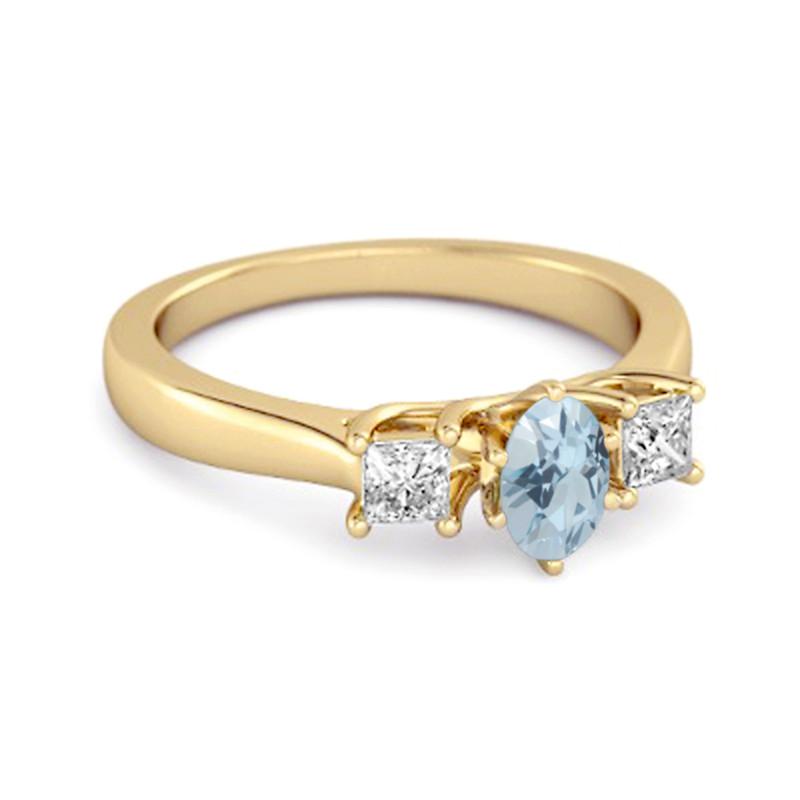 Blue Topaz Elegant Three Stone Ring -925 Sterling Silver Gold Vermeil