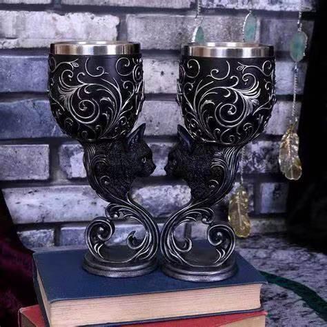 Gothic Dragon Wine Goblet Set Medieval Style Stainless Steel Lined Cup with Cross and Red Gem Perfect for Fantasy Lovers