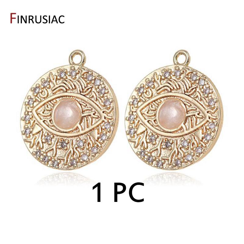 

14K Gold Plated ucky Eye Pattern Charm Pendant,Inlaid Zircon Round Commemorative Coin Pendant DIY Necklace Earrings Accessories