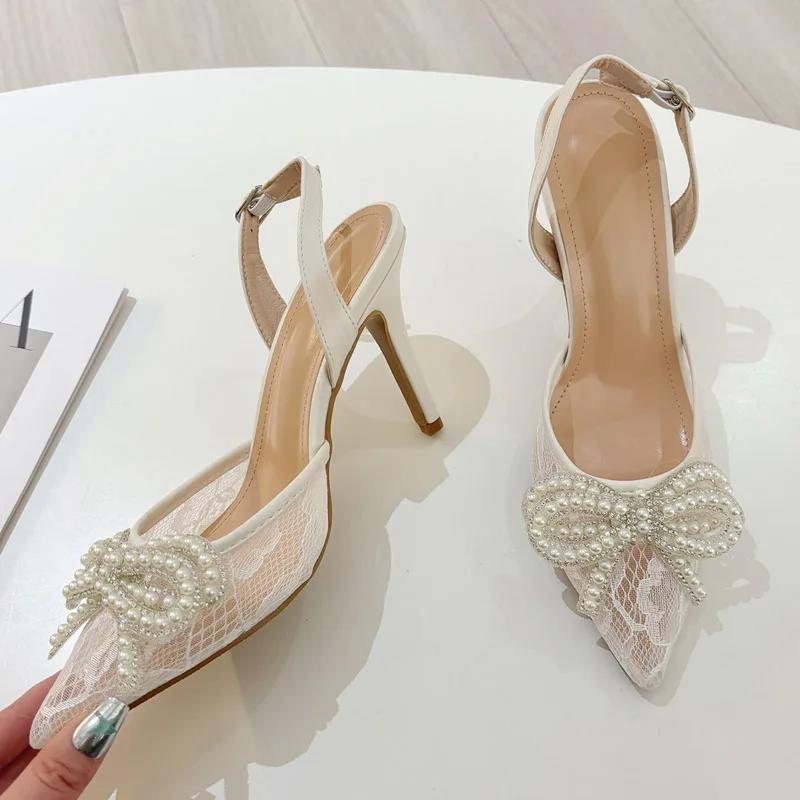 Fashion Eilyken Spring Butterfly-knot Pointed Toe Women Pumps Elegant High Heels Slingbacks Buckle Strap Shoes Zapatos De Mujer