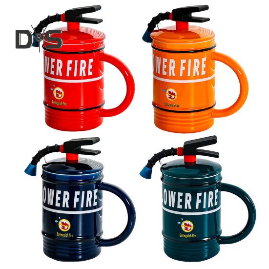 Ceramic Coffee Mug 450ml Funny Flame Extinguisher Cup with Lid Ice Chocolate Milk Beverage Mug Creative Gift for Men Women