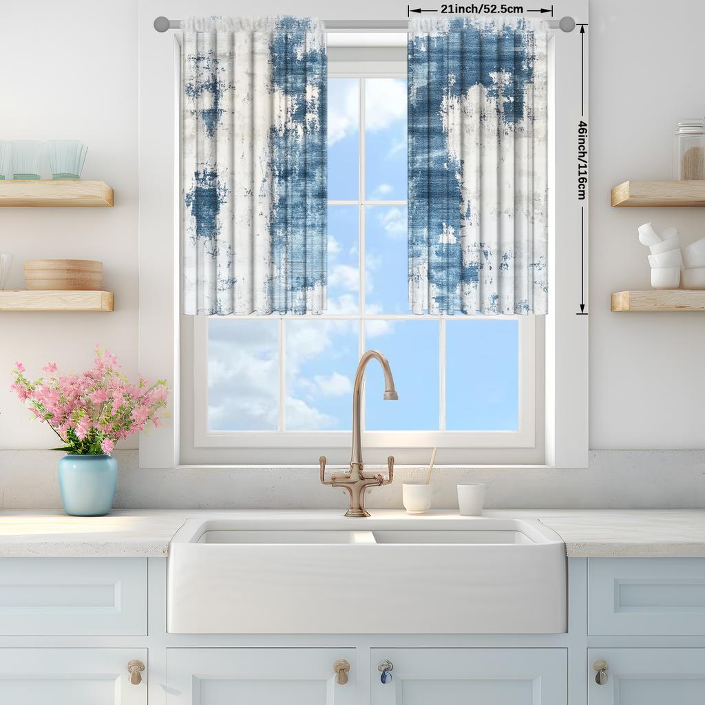 2pcs Blue-green Geometry Printed Curtain for Home Decor - Rod Pocket Window Treatment for Bedroom   Office   Kitchen