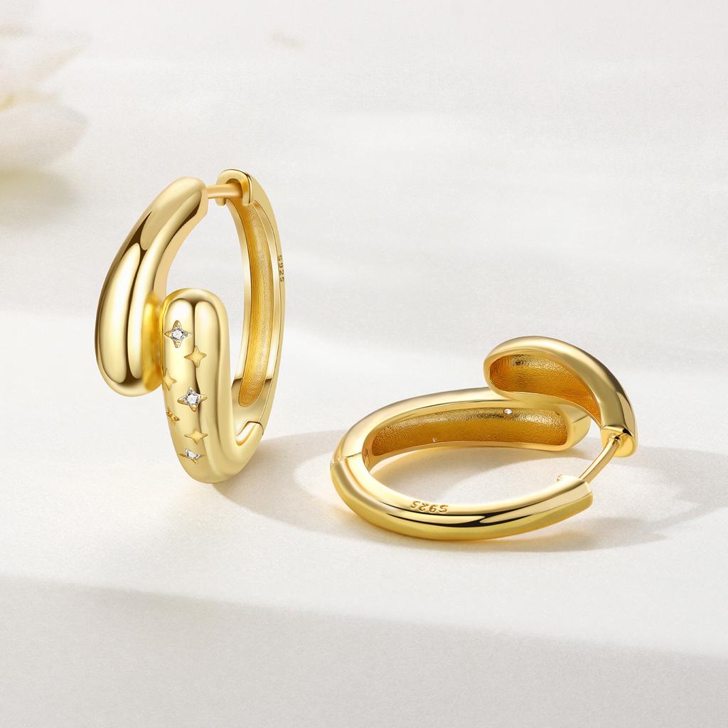S925 Sterling Silver Golden Personalized Design Earrings Hoop Earrings Women Jewelry Original Trendy Anniversary Gifts