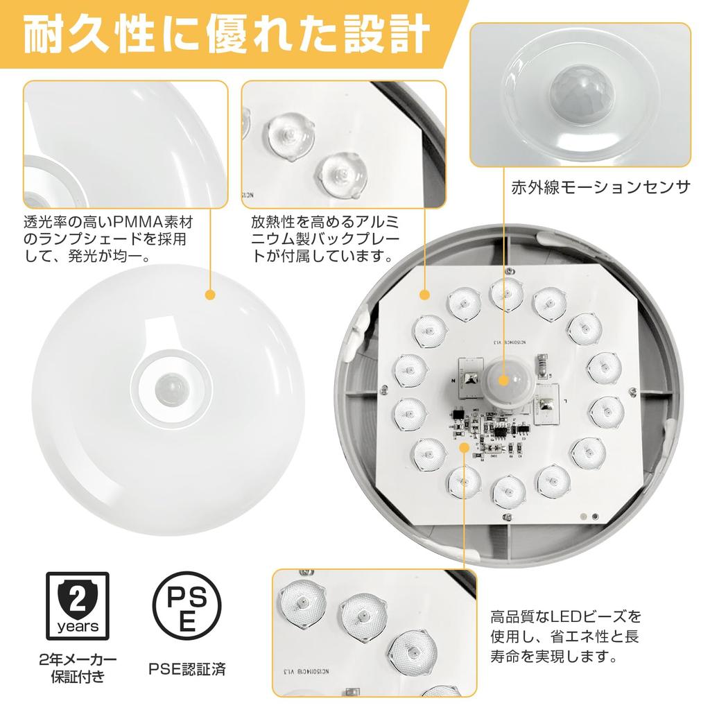 ICHIYO LED Motion Sensor Ceiling Light, Compact, Daylight White, 1100lm, Night Light, LED Lighting Fixture for Bathrooms, Toilets, Kitchens,