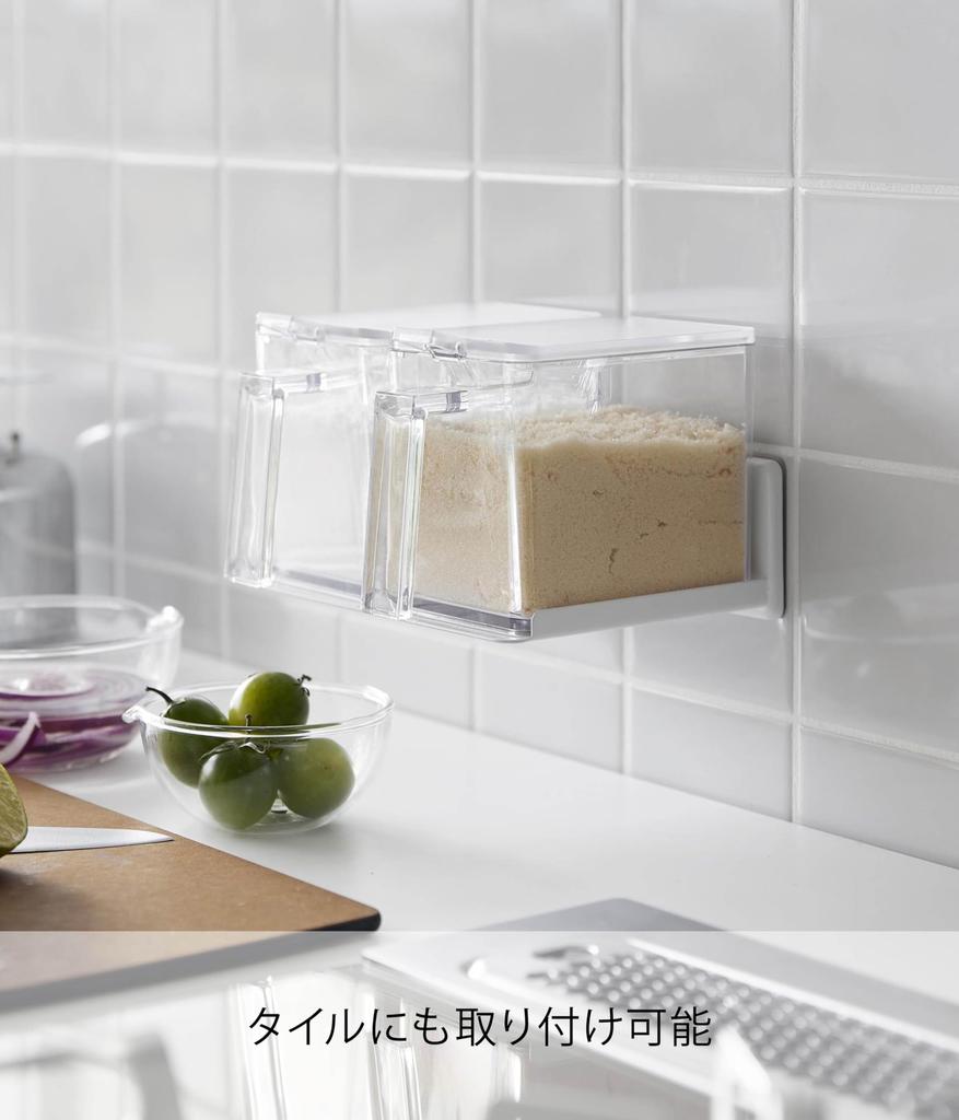 Yamazaki Tower Floating Condiment Storage Rack with Film Hooks, White, Dimensions: W18 X D12.5 X H6cm (excluding Film Hooks), Model 2179