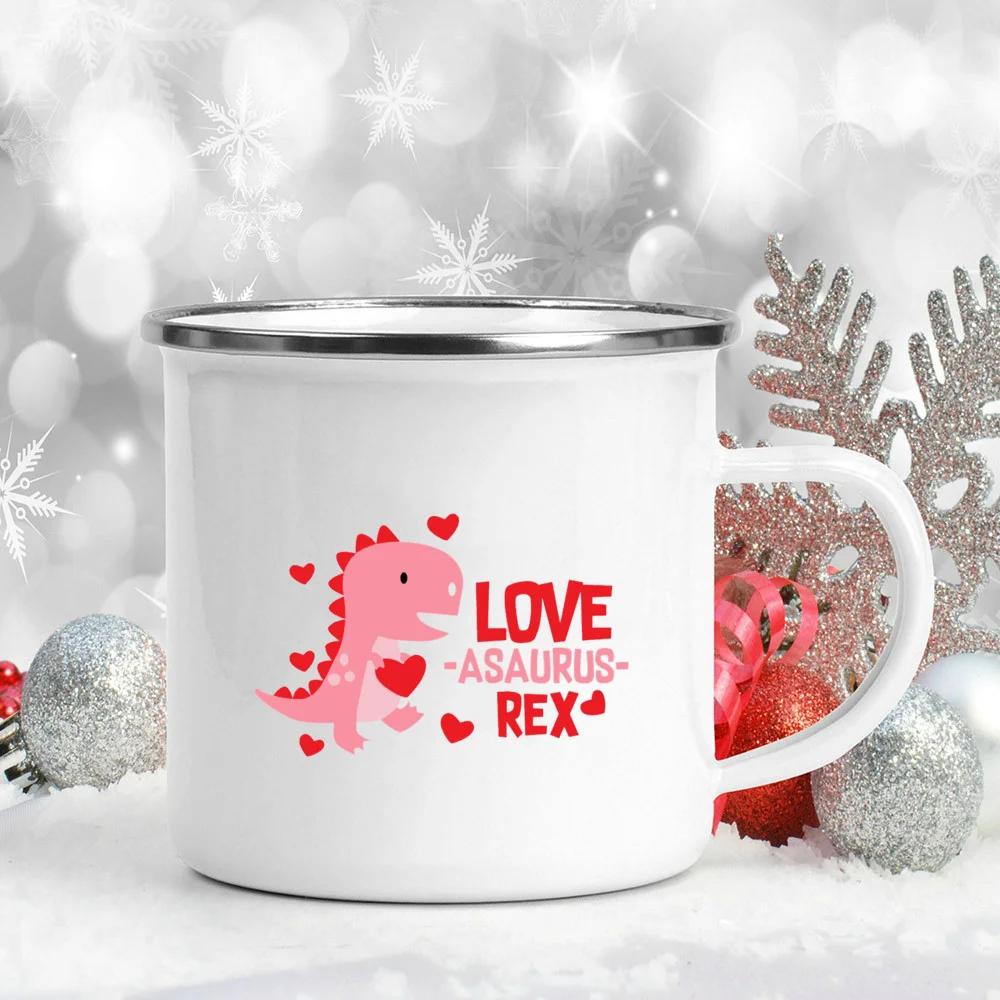 Love Heart Printed Camping Mug Valentine Party Juice Milk Cup Coffee Cups Enamel Mugs Valentine's Day Gifts for Family Friends