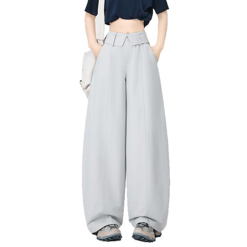 American-Style Ruffled Waistband Cargo Pants: 2026 Fashionable Slimming Women's Wide-Leg Balloon Pants for Spring/Summer
