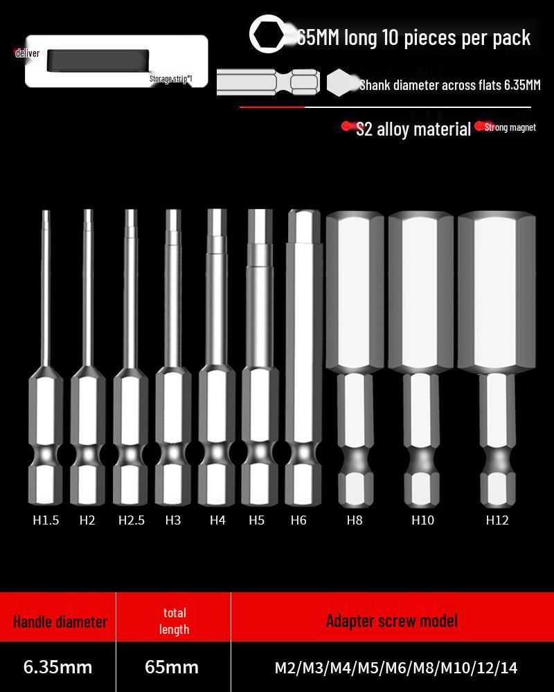 Hexagonal Screwdriver Bit Extension for Electric and Air Screwdrivers