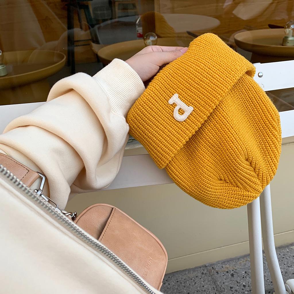 Women's Autumn and Winter Korean Version Ins Trendy Fashion Warm Men Versatile Student P Letter Casual Knitted Cold Hat