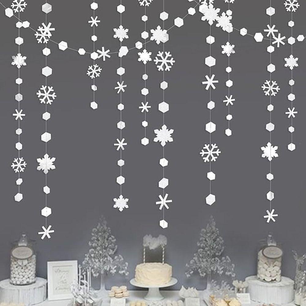 Romantic Paper Snowflake Streamer 4m Snowflake Garland Christmas Party Ornament