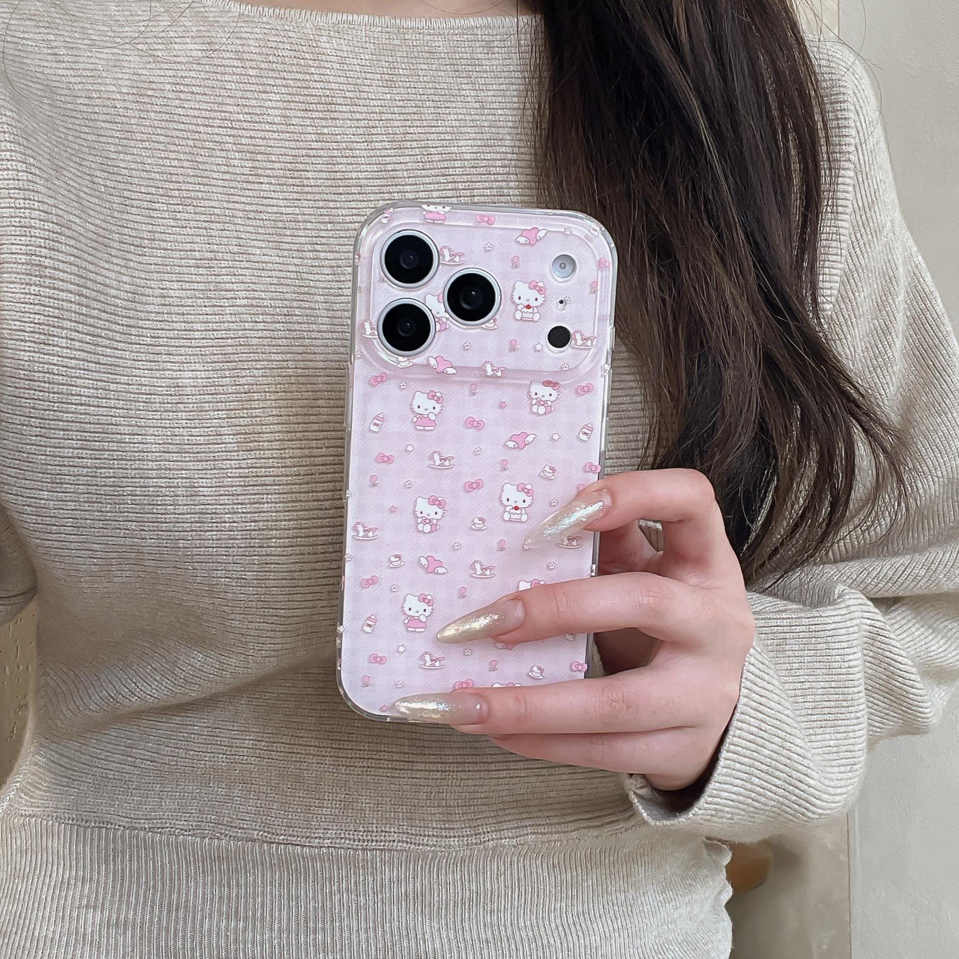 

Pink KT Cat Wings With Bracket Phone Case for iPhone 17 Pro Max 16 Pro 15 Pro 14 Pro Max Luxury High-end Protective Back Cover iPhone 15