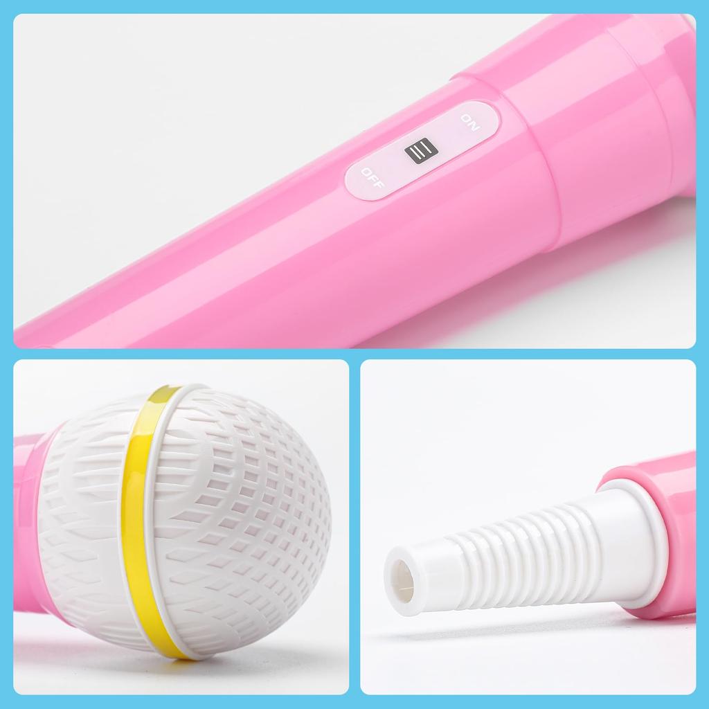Facmogu 2-Piece Microphone Props for Role Play Karaoke Stage Costume Plastic Toy Kids Realistic Sound Blue Pink