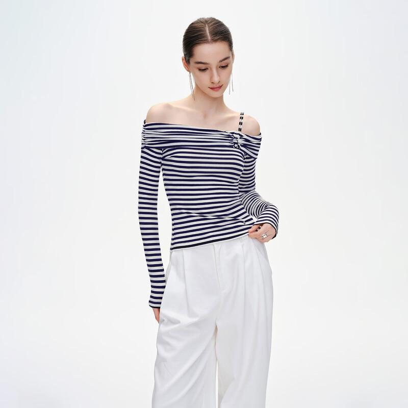 GIOVANNI VALENTINO Women's Striped Off-Shoulder T-Shirt