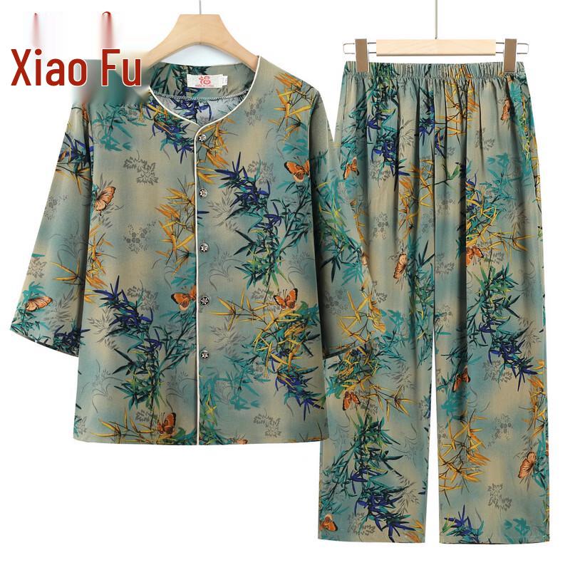 Elderly Women's Floral Print Summer Cardigan Set