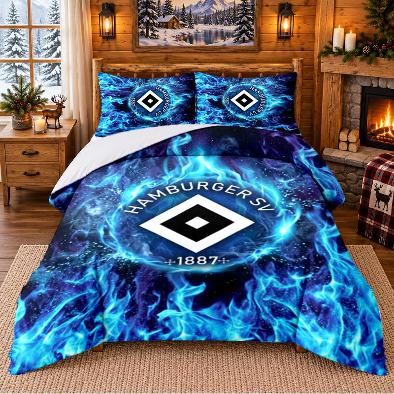 Printed 3Pcs Bedding Set Hamburger SV Football Pattern Bed Sheet Pillowcase For Bedroom Decor