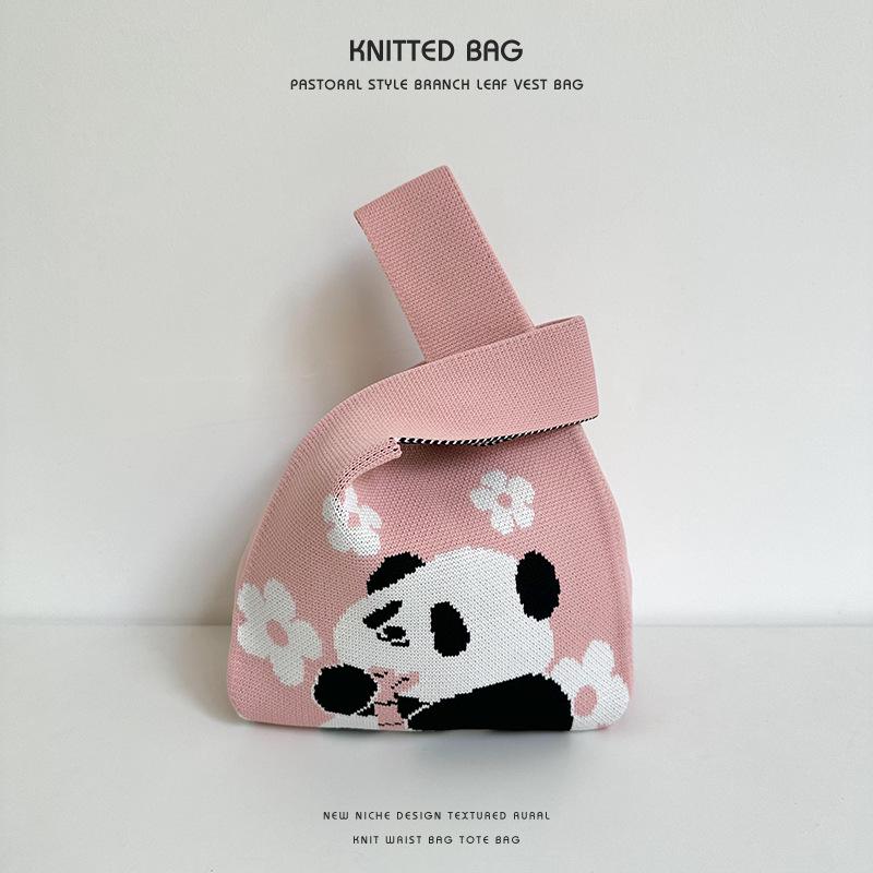 Cute Panda Casual Tote Bag: Trendy, Versatile, Polyester Knit Handbag for Women