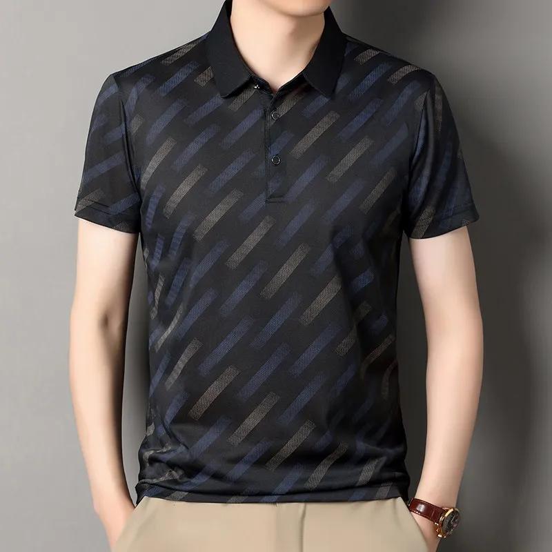 New Men's Business Casual Short Sleeved Printed Polo Shirt Fashionable Breathable Comfortable and Versatile Top