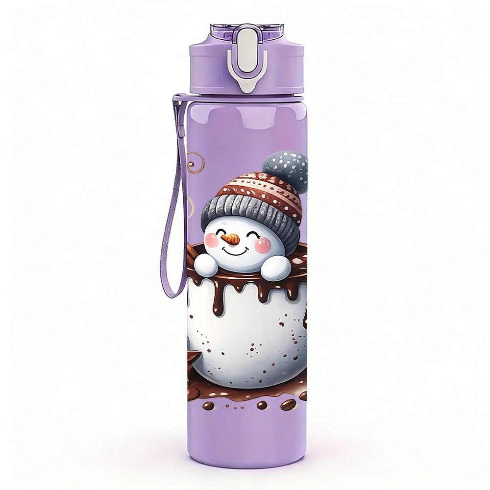 1PC Snowman Hot Cocoa Winter Print 750ml Color Plastic Sports Water Bottle Leakproof Flip Straw Lid Suitable for Sports Office Home Use