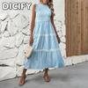 DICFY Women's Fashion Summer Spring Solid Color Print Sleeveless O-Neck Casual Dresses