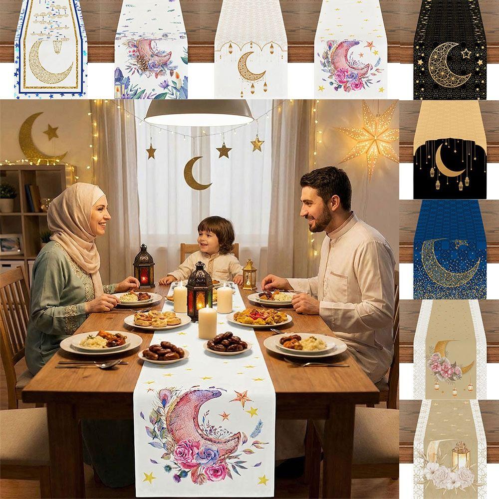 Multicolor Eid Mubarak Table Runner 33*180cm Dinning Table Decor Ramadan Decor Tablecloth Moon Castle Flower Rectangle