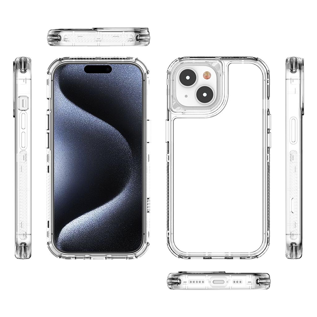 For iPhone 15 Case Hybrid Acrylic+TPU 3-in-1 Transparent Phone Cover